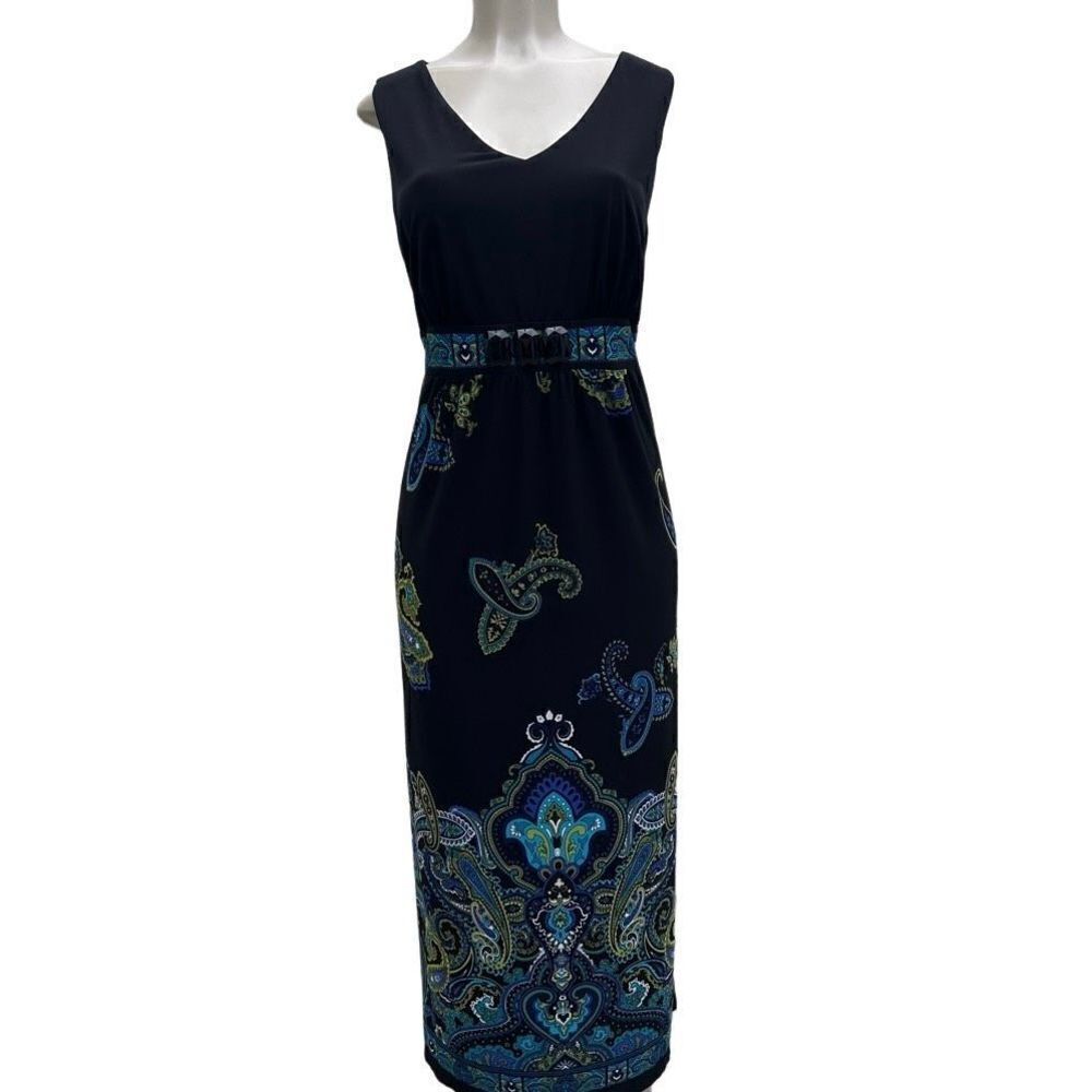 Catherines Black and Blue Paisley Maxi Dress, comfy & elegant,Size 16 sleeveless